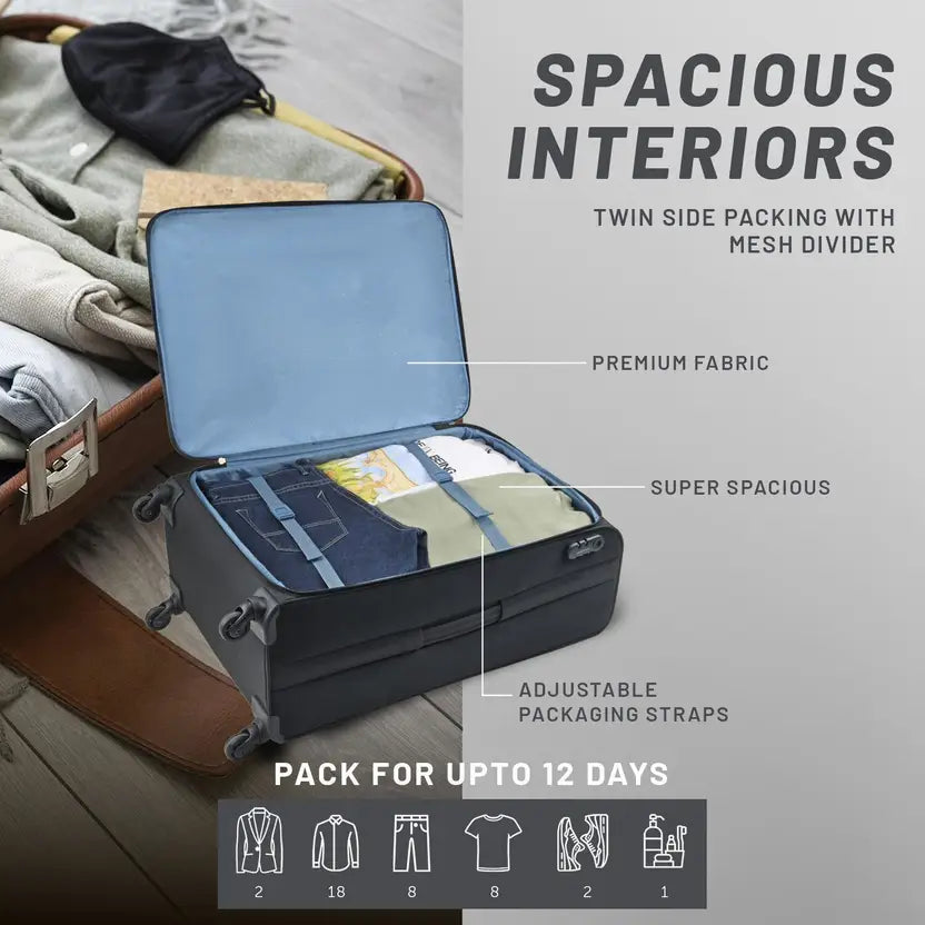 Aristocrat Large Check-In Suitcase (79 Cm) 4 Wheels - Airplus 79 - Softbody Trolley Bag - Black