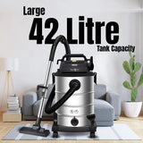 Inalsa MasterVac 42|Blower Function|1700W|42ltr|28 kPa Suction|Heavy Duty Wet & Dry Vacuum Cleaner (Black/Silver)