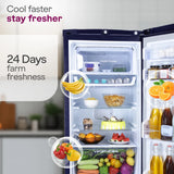 Godrej 185L 4 Star Single Door Refrigerator with 24 Days Farm Freshness, Advanced Inverter Technology Jumbo Vegetable Tray, Toughened Glass Shelves & 5 Years Warranty (RD 195DN TAI MN BL, Marine Blue)