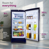 Godrej 185L 4 Star Single Door Refrigerator with 24 Days Farm Freshness, Advanced Inverter Technology Jumbo Vegetable Tray, Toughened Glass Shelves & 5 Years Warranty (RD 195DN TAI MN BL, Marine Blue)
