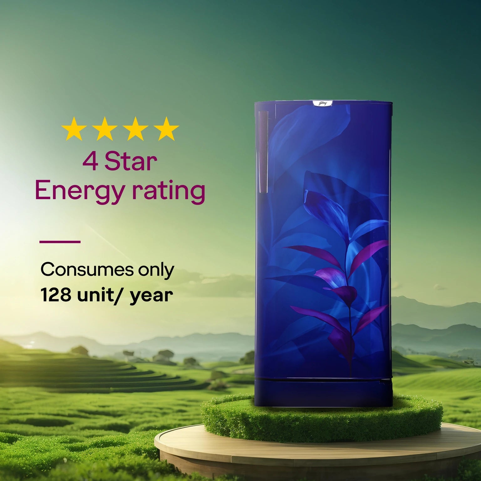 Godrej 185L 4 Star Single Door Refrigerator with 24 Days Farm Freshness, Advanced Inverter Technology Jumbo Vegetable Tray, Toughened Glass Shelves & 5 Years Warranty (RD 195DN TAI MN BL, Marine Blue)