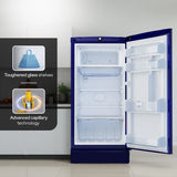 Godrej 185L 4 Star Single Door Refrigerator with 24 Days Farm Freshness, Advanced Inverter Technology Jumbo Vegetable Tray, Toughened Glass Shelves & 5 Years Warranty (RD 195DN TAI MN BL, Marine Blue)