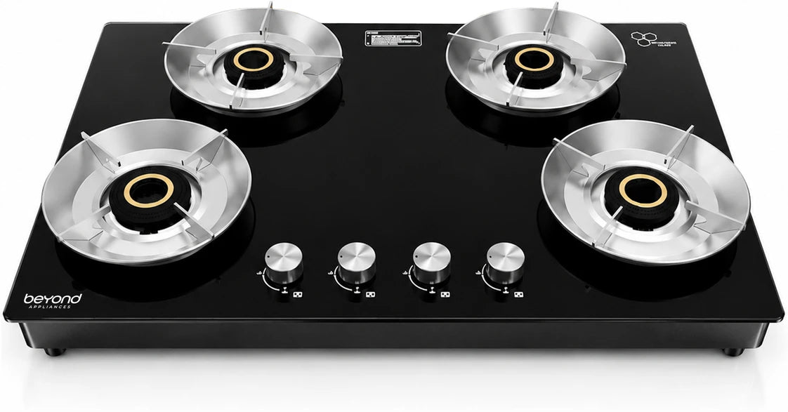 Beyond Appliances Quantum Pro 4 Burner | Gas Saver Stove | 5 Star Energy Rated | Auto Ignition | 77% Energy Efficient| Full Brass burners | LPG & PNG | ISI & LERC Certified