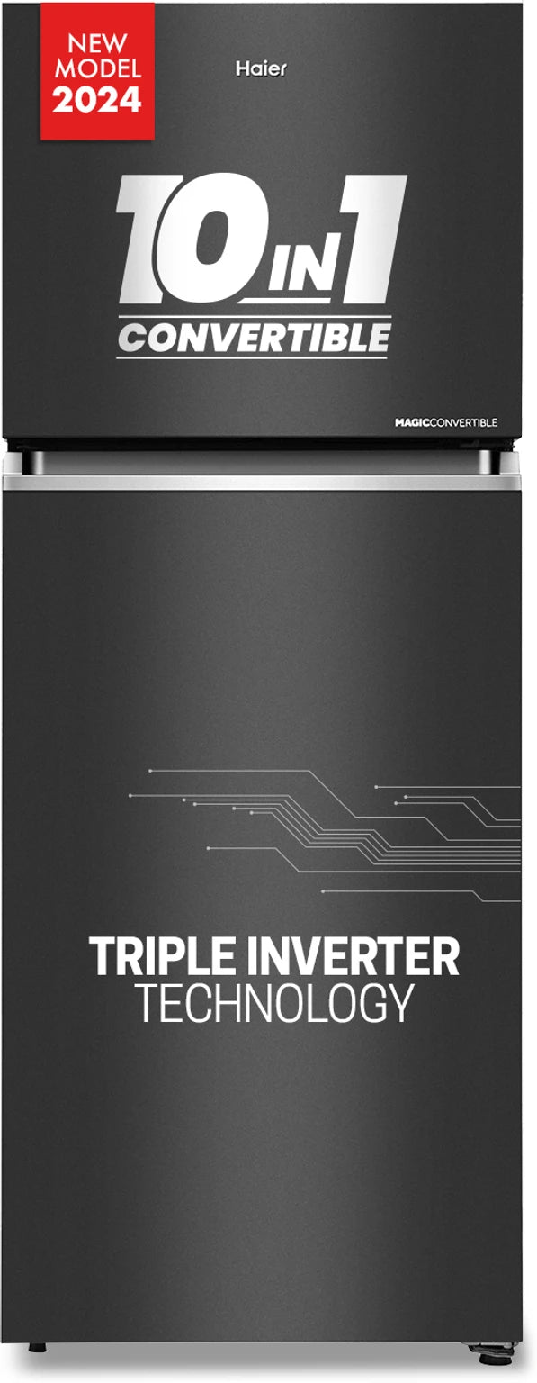 Haier 328 L, 3 Star, Convertible 10-in-1, Triple Inverter & Dual Fan Motor Technology, Frost Free Double Door Refrigerator (HEF-333GB-P, GE Black)