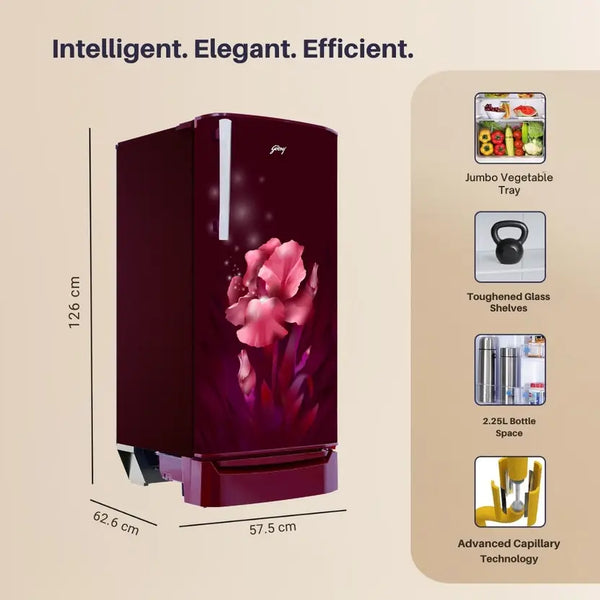 Godrej 183 L 3 Star Single Door Refrigerator (RD R190C THF AQ WN, Aqua Wine) (Touched Up)