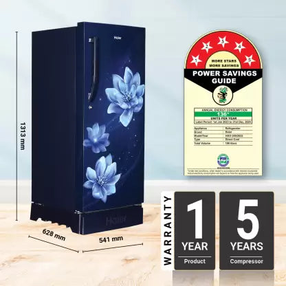 Haier 190 L Direct Cool Single Door 5 Star Refrigerator with Base Drawer with ,Large Storage Space1 Hour Icing Technology (Marine Peony, HED-205MFB-P)