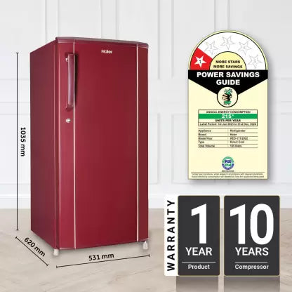 Haier 165 L Direct Cool Single Door 1 Star Refrigerator with DEFT Technology Large Vegetable Box (RED STEEL, HED-171RS-P)