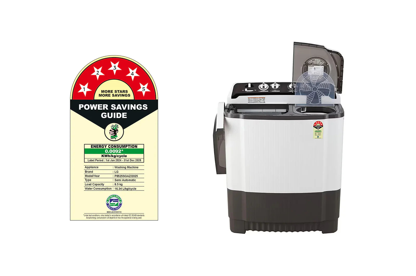 LG 8.5Kg Semi Automatic Washing Machine P8525SGAZ | Roller Jet
