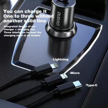 DUDAO 40.8 W Qualcomm 3.0 Turbo Car Charger (Black, With USB Cable)