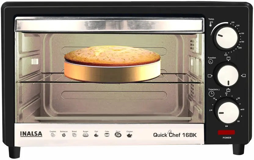 Inalsa Quick Chef 16BK 16L OTG with Baking Pan, Grill Tray, Crumb Tray & Tray Handle, BlackInalsa OTG Quick Chef 16BK