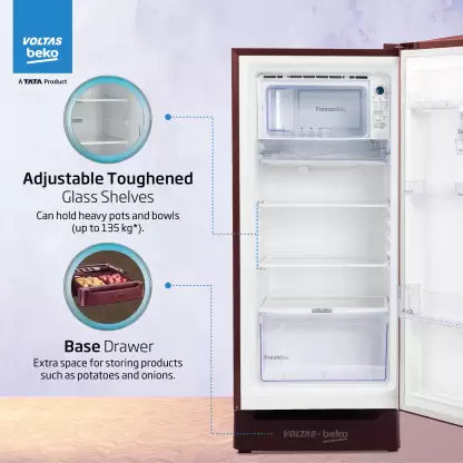 Voltas Beko by A Tata Product 183 L Direct Cool Single Door 5 Star Refrigerator with Base Drawer (Vivi Wine, RDC215A / W0VWR0M0B00GO)