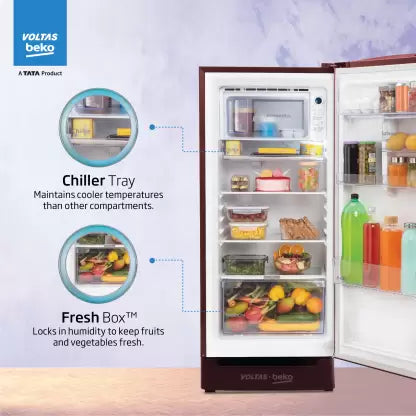 Voltas Beko by A Tata Product 183 L Direct Cool Single Door 5 Star Refrigerator with Base Drawer (Vivi Wine, RDC215A / W0VWR0M0B00GO)