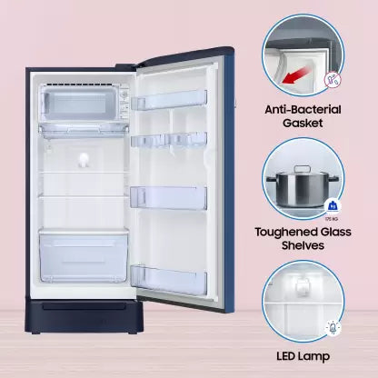SAMSUNG 189 L Direct Cool Single Door 5 Star Refrigerator with Base Drawer with Digital Inverter  (Camellia Blue, RR21C2H25CU/HL)