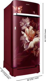 Samsung 189L 5 Star Inverter Direct-Cool Single Door Refrigerator Appliance (RR21C2H25RZ/HL,Midnight Blossom Red) Base Stand Drawer