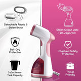 INALSA Garment Steamer for Clothes/fabric, Steam Iron -Vertical & Horizontal Steaming up to 20g/min, Travel Iron, 1200 Watt, 260 ml Water tank & 20 sec Fast Heating,White/Pink (Steamax)