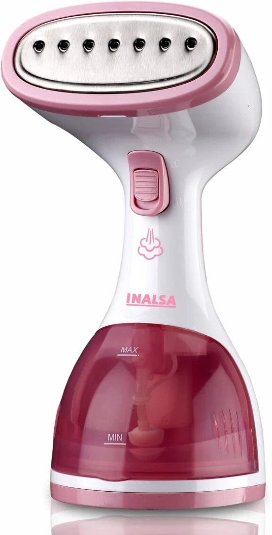 INALSA Garment Steamer for Clothes/fabric, Steam Iron -Vertical & Horizontal Steaming up to 20g/min, Travel Iron, 1200 Watt, 260 ml Water tank & 20 sec Fast Heating,White/Pink (Steamax)