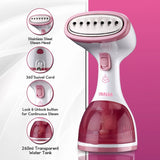INALSA Garment Steamer for Clothes/fabric, Steam Iron -Vertical & Horizontal Steaming up to 20g/min, Travel Iron, 1200 Watt, 260 ml Water tank & 20 sec Fast Heating,White/Pink (Steamax)