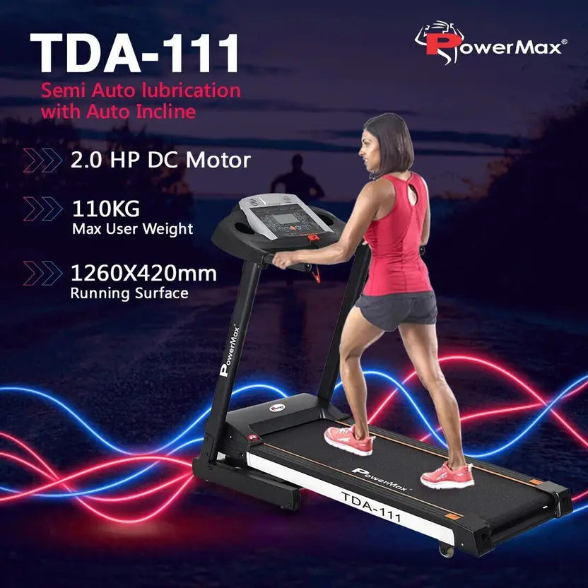Powermax Fitness TDA-111 (4HP Peak) LCD Disp., BMI, Spring Resistance, Pro-Workout Foldable Home Treadmill