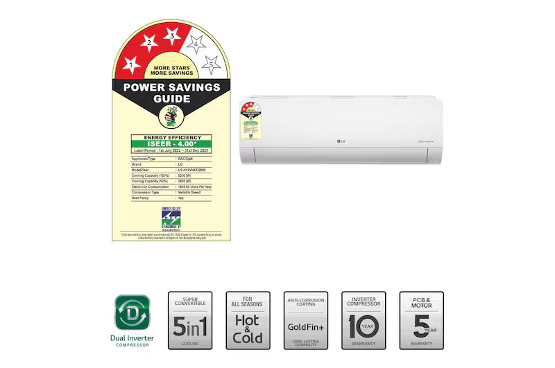 LG 1.5 Ton 3 Star Hot & Cold Convertible 6 in 1 DUAL Inverter Split AC US-H19BNXE