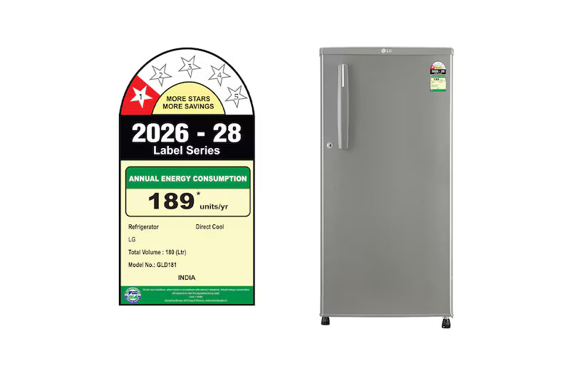 LG 180L Single Door Refrigerator, Anti Bacterial Gasket, Toughened Glass Shelves, Linen Inox, 1 Star,GLD1816WOLI