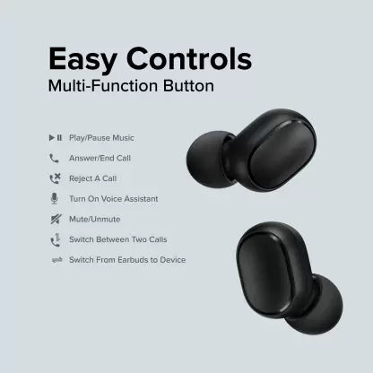 REDMI Earbuds 2C Truly Wireless Earbuds with Bluetooth 5.0, Upto 12 hrs Playback Bluetooth Headset  (Black, True Wireless)