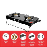 UCOOK JUNTO A 2 Burner Stainless Steel Black Glass Top Gas Stove