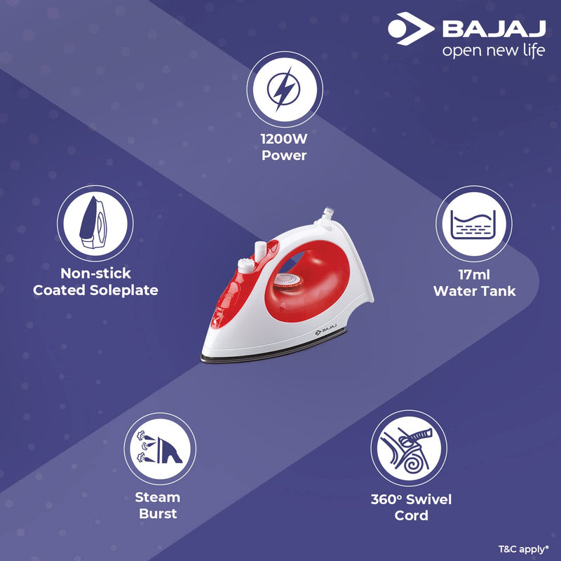 Bajaj Majesty MX 15 Steam Iron White/Red (Steam Iron)