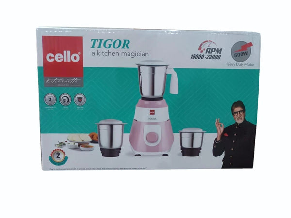 Cello 500 W Mixer Grinder (TIGOR | 3 Jars | White)