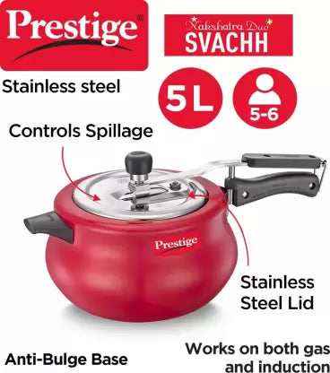 Prestige Svachh Nakshatra Duo Plus 5 L Inner Lid Induction Bottom Pressure Cooker