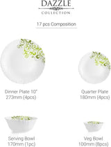 cello Pack of 17 Opalware Dazzle Opalware Oleander Dinner Set