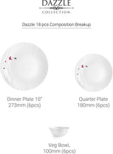 cello Pack of 18 Opalware Dazzle Lush Fiesta,Pieces Dinner Set
