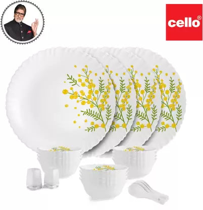 cello Pack of 22 Opalware Dazzle Series Girasol Crockery Set