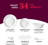 Larah by Borosil Pack of 34 Opalware Garland Galaxy Series Dinner Set (Microwave Safe)