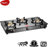 Pigeon Brunet 3 Burner Glass Cooktop with hose pipe Stainless Steel, Glass Manual Gas Stove  (3 Burners)