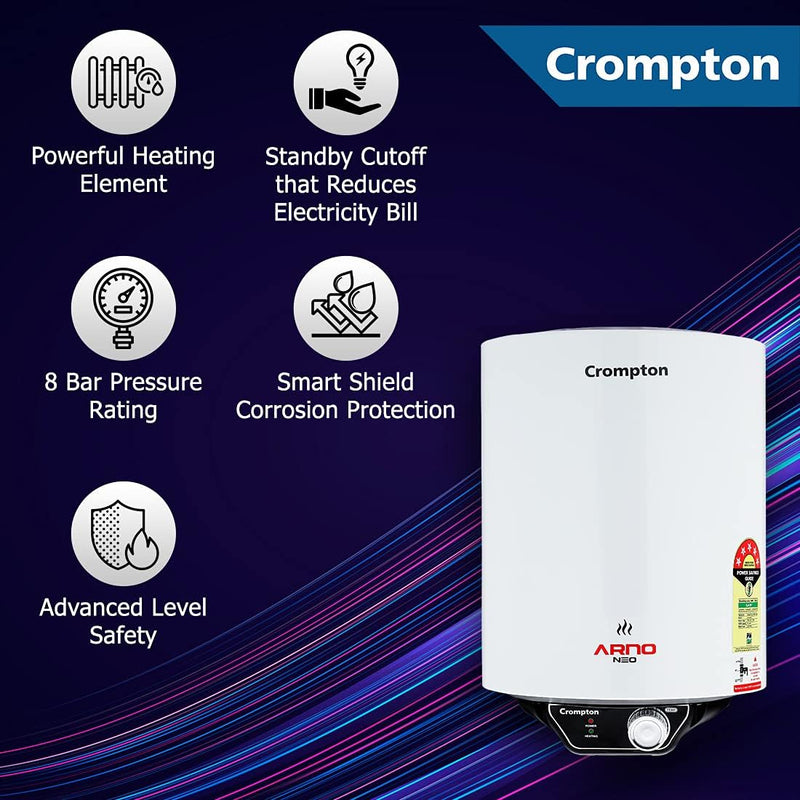 Crompton 25 L Storage Water Geyser (Arno Neo, White)