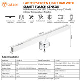 Tukzer 13-Inch Laptop Screen Light Bar with Smart Touch Sensor| USB Powered 5W LED E-Reading Lamp  (Black)