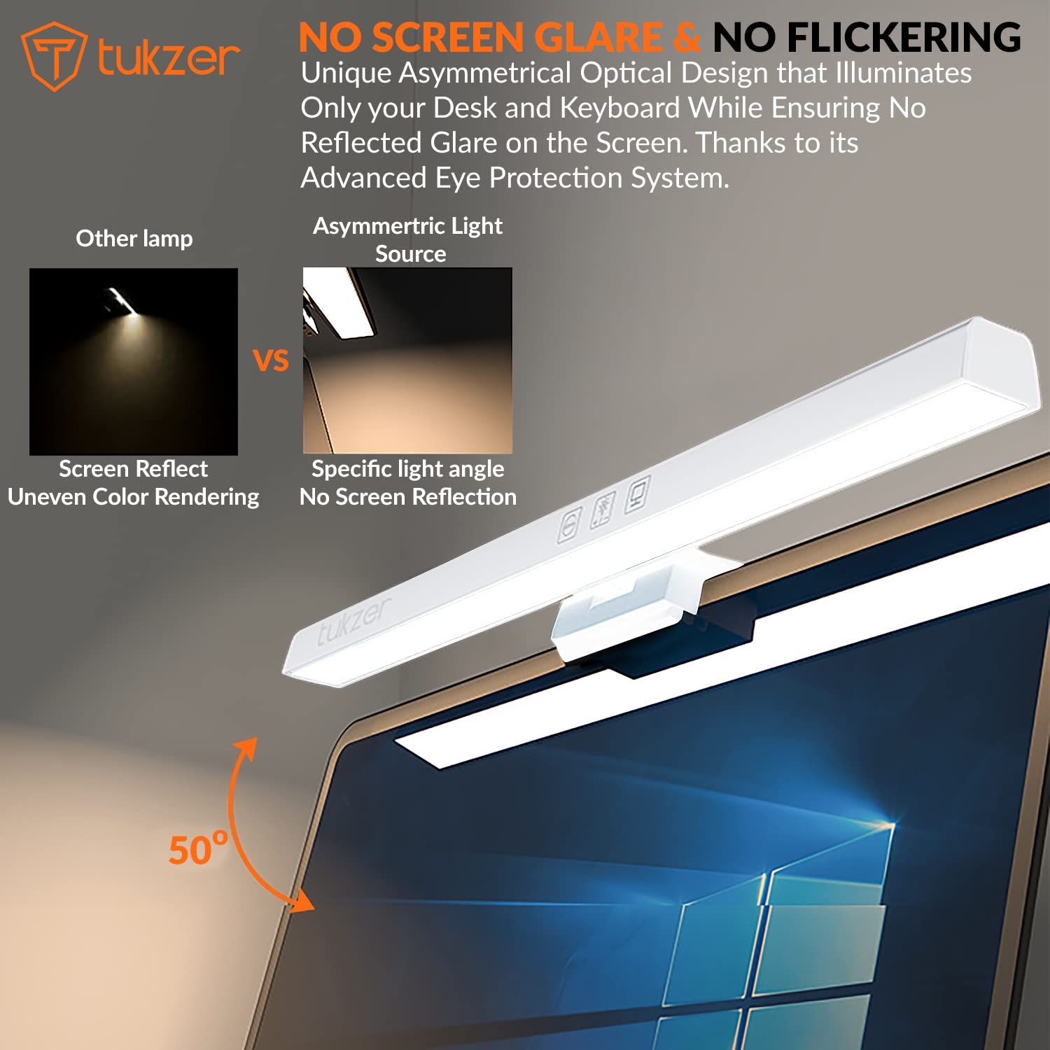 Tukzer 13-Inch Laptop Screen Light Bar with Smart Touch Sensor| USB Powered 5W LED E-Reading Lamp  (Black)