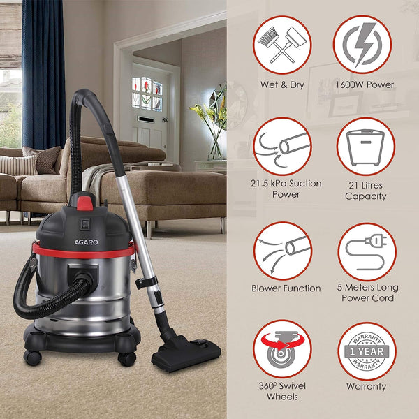 AGARO ACE 1600W Wet & Dry Vacuum Cleaner