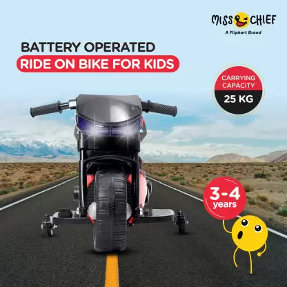 Miss & Chief 6V Rechargeable Bike For Kids With LED Light & Music 3-4 years Rideons & Wagons Battery Operated Ride